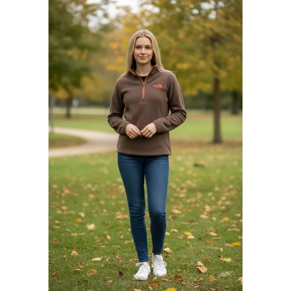 The North Face Fleece‎ Pullover Quarter-Zip 1/4 Activewear Hike Gear S chocolate